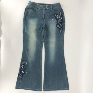 Embellished Bell-Bottom Boot Cut Blue Jeans